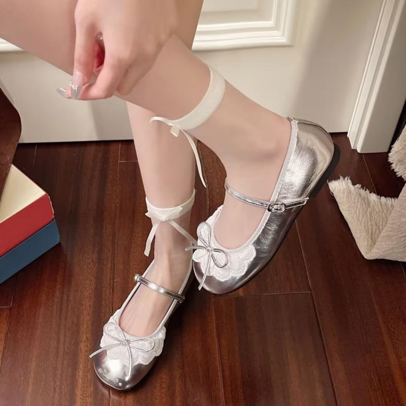 Shallow mouth round head bow Mary Jane shoes new with skirt buckle single shoes Doudou shoes