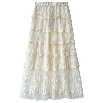 White Mesh Puffy Skirt for Women In Spring and Summer New High-waisted A-line Slim French Ballet Style Cake Skirt