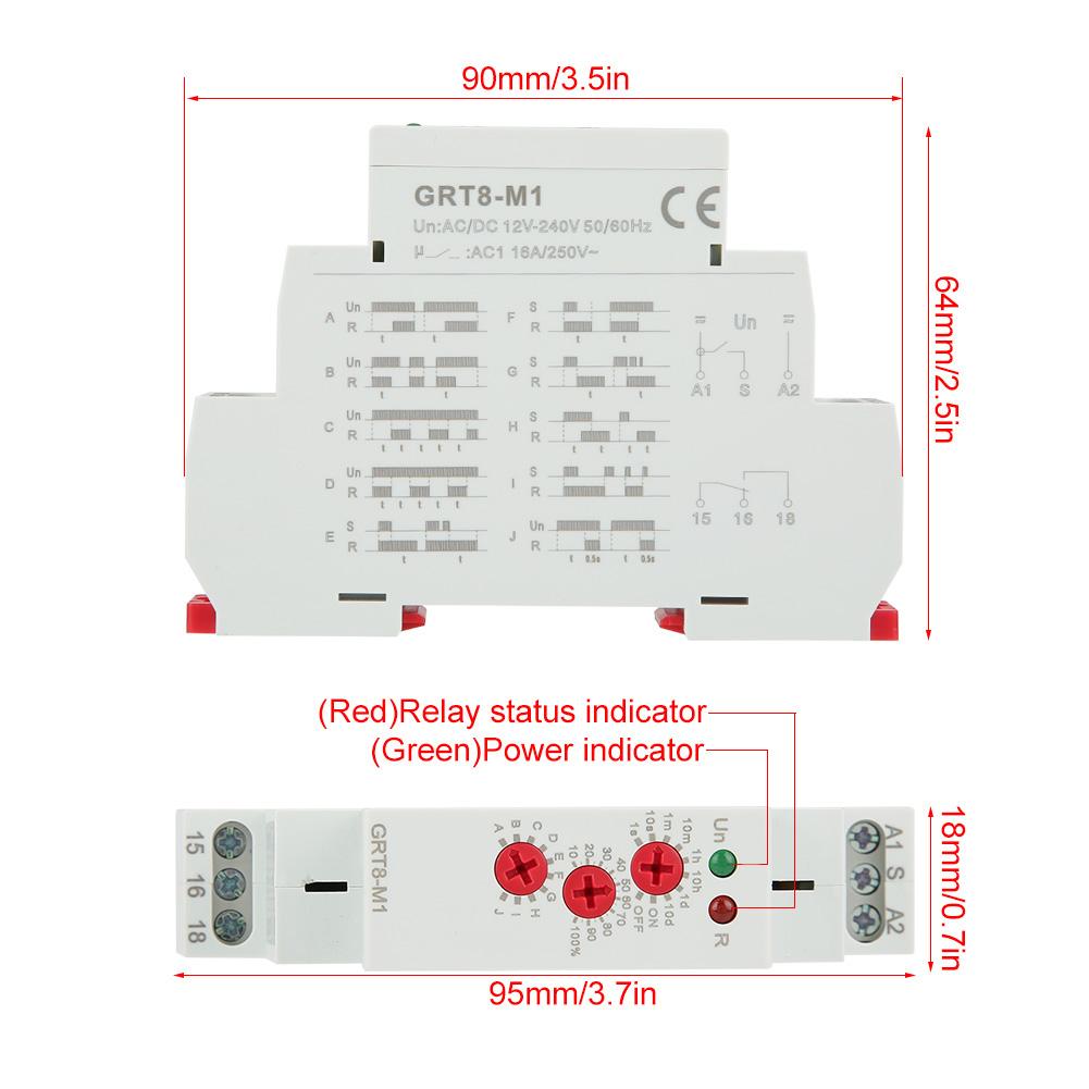 GRT8-M1 Multifunctional Delay Time Relay with 10 Functions DIN Rail Mount AC/ 12V~240V Multifunctional Delay Relay Delay Relay