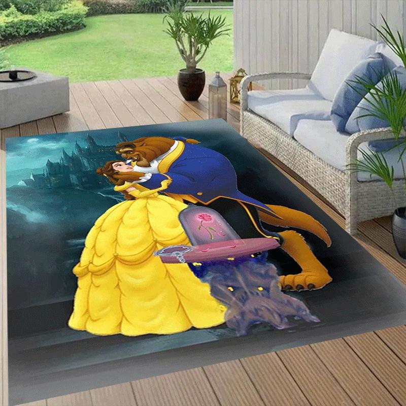 1pc Beauty and The Beast Pattern Area Rug Soft Flannel Floor Mat for Living Room,Office,Bedroom and Carpet,Sofa Coffee Table Floor Mat