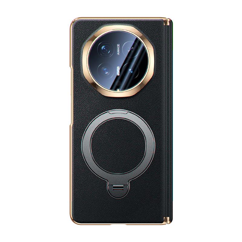 Applicable To Honor Magiv6 Mobile Phone Case Double Central Axis Rotating Bracket Magnetic Suction Plating V6 Anti-drop Hinge Real Cowhide Cover