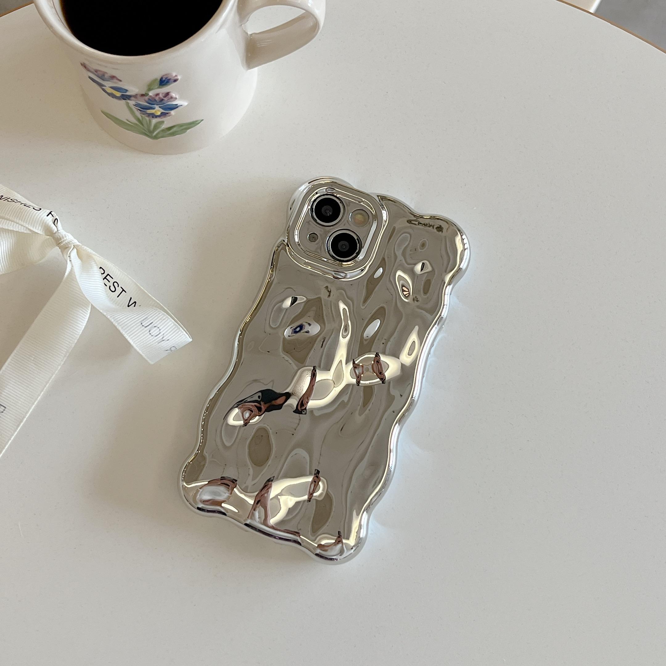 

Stylish Solid Color Stereoscopic Wave Wrinkled Bubble Phone Cover Case for iPhone 17 16 15 14 13 12 11 Pro Max Plus 17 Air TPU&iPhone 16 срібний