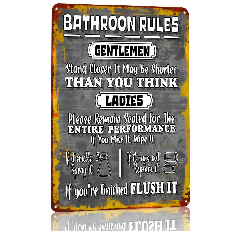 Funny Bathroom Rules Metal Poster Customized Wall Art Retro Vintage Tinplate Signs for Modern Home Decoration Luxury Desk Decor
