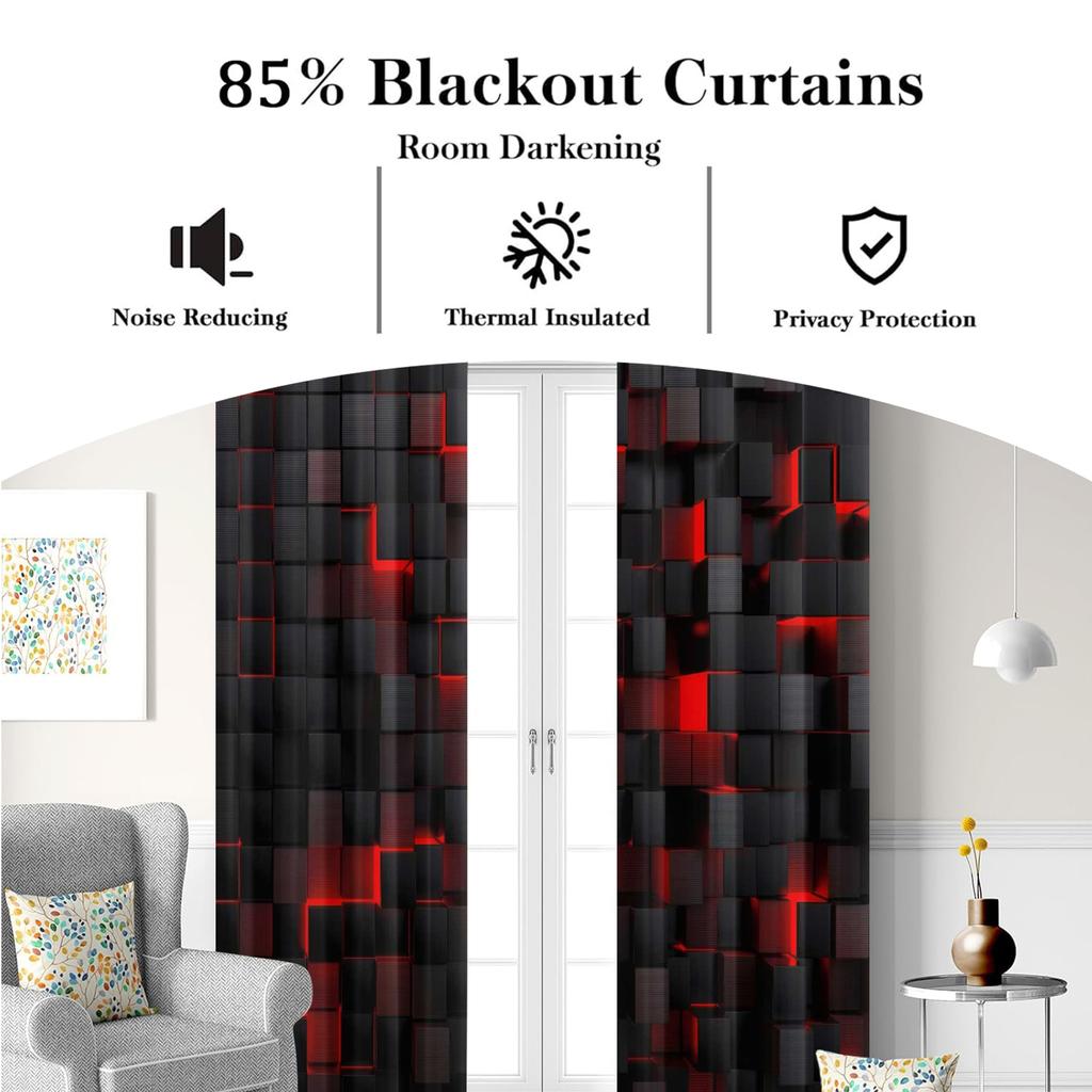 2 ks   2D Plochý Tisk Závěsy Abstraktní Kostky Červená Černá Umění Ochrana Soukromí Rodinná Párty Použití Pro Vnitřní Použití Ložnice Dekorace