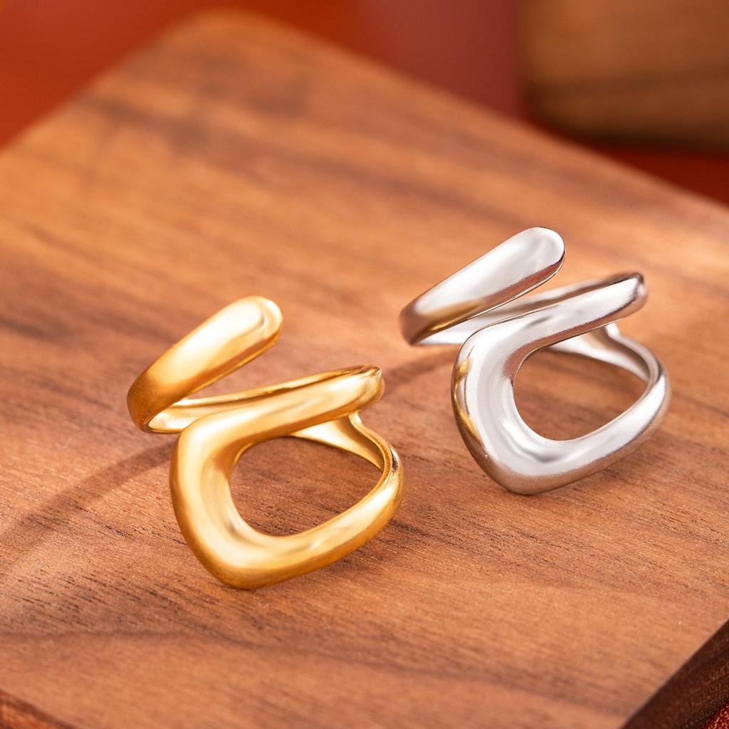 Adjustable Geometric 18K Gold-Plated Stainless Steel Ring - Non-Fading
