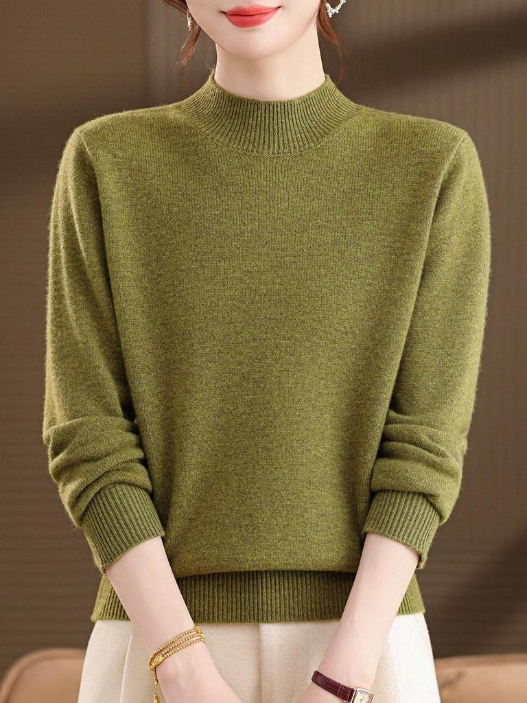 2025 Women's Plus Size Pure Wool Sweater: Mid-to-Old Age Style, Thickened, Loose Fit Cashmere Base Layer