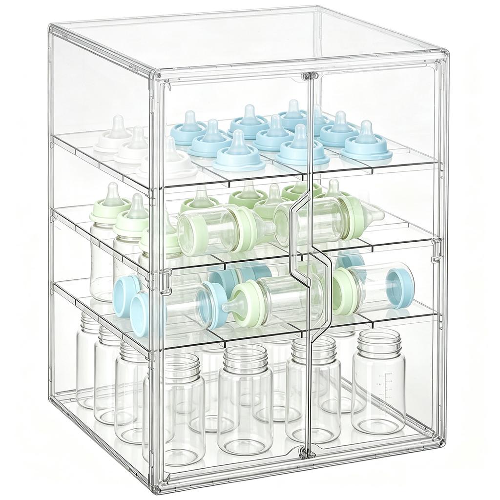 4 Tier Acrylic Baby Bottle Organizer Clear Plastic Bottle Storage Container