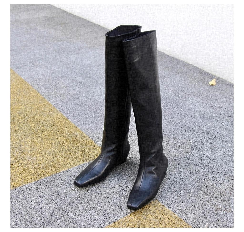 Minimalist Style Flat Bottom Inner Height Increase Boots Women's 2025 New Popular High Knight Boots Square Sleeve Thin Boots