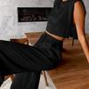 Fashion Cotton Linen Suit Women's Summer Shoulder Pads Sleeveless Top Trousers Two-piece Set