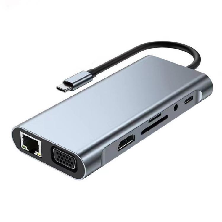 

Professional USB C Dock 11 Port Expansion Aluminum HDTV Gigabit Ethernet USB3.0 87W Card Reader Slot for PC 1