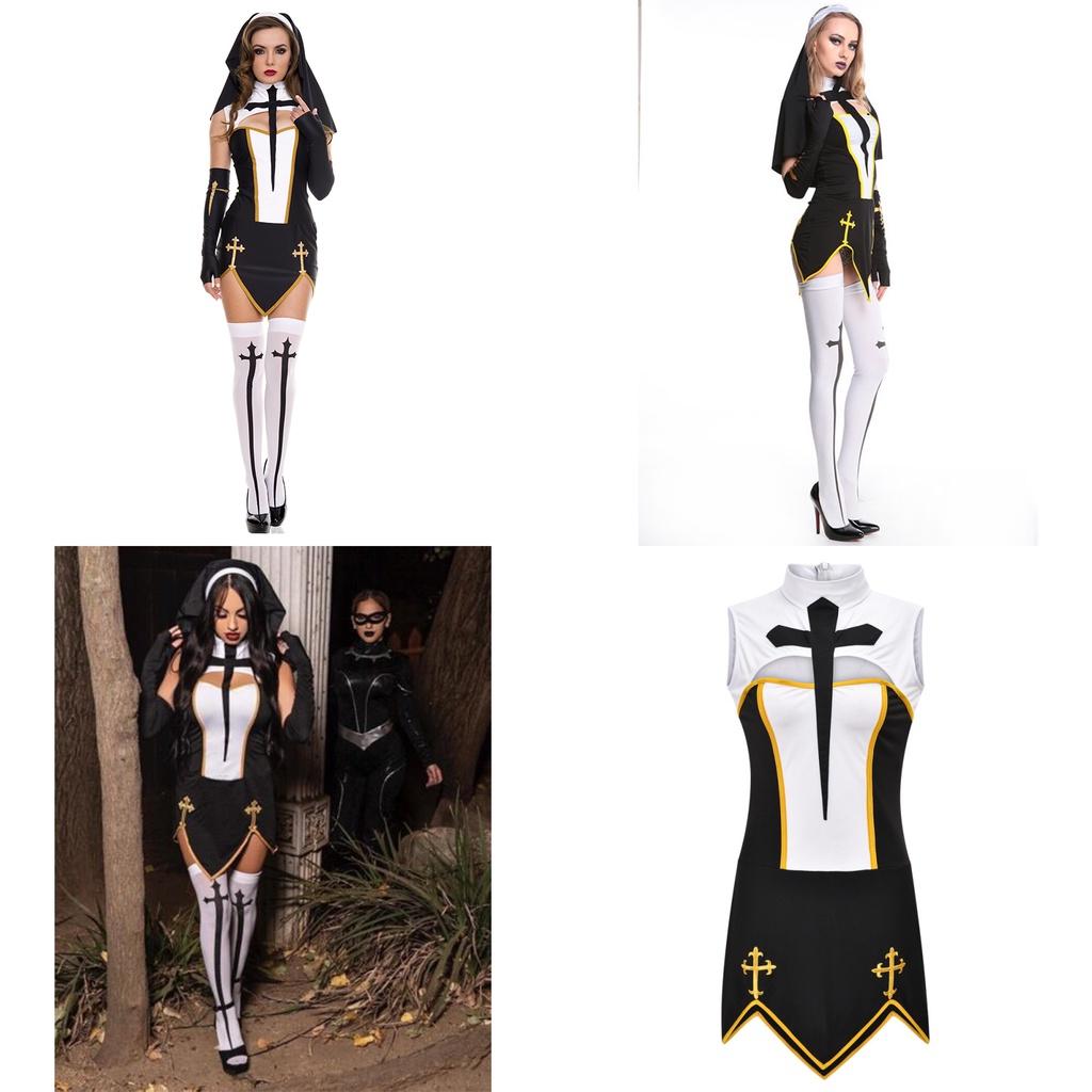 Eye-catching Naughty Nun Costume High Quality Black Fancy Dress For Women's Cosplay And Halloween