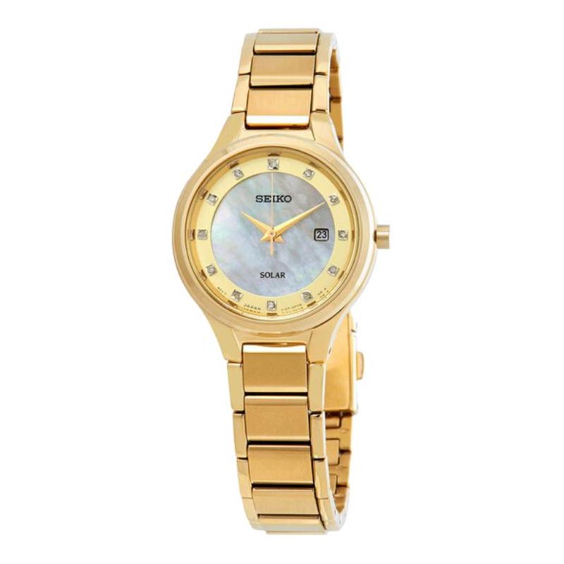 SEIKO 50 meters waterproof Quartz Steel Strap 29mm women s watch mother-of-pearl dial SUT320 бежевый