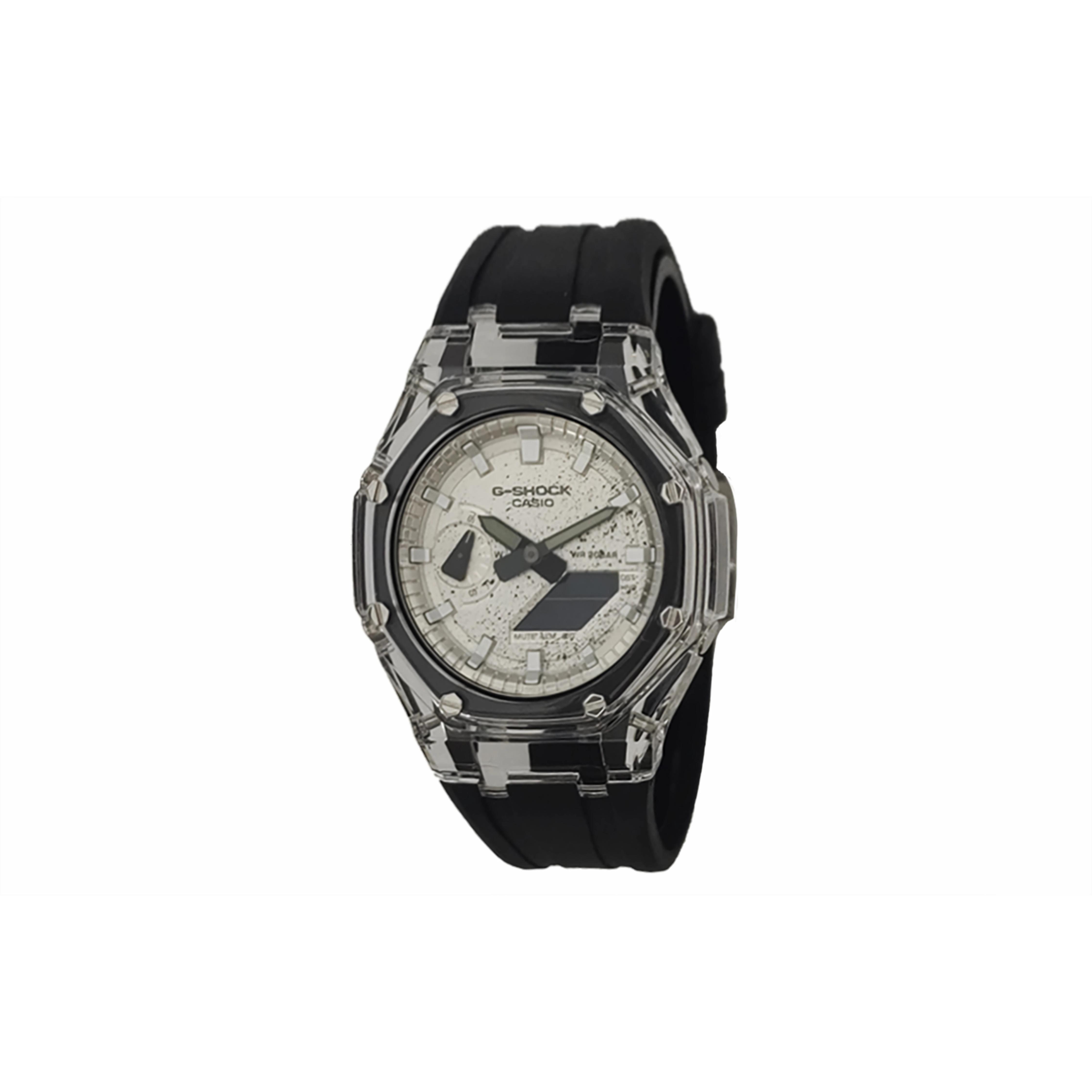 CASIO Electronic Movement Fluoroelastomer Strap Watch Men s Watches Silver Dial GA-2100-1A1-