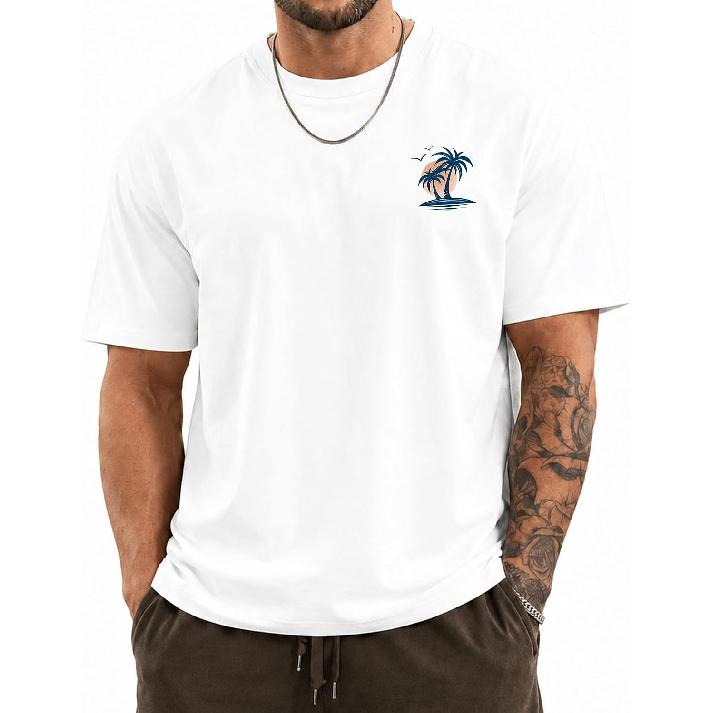 Mens Palm Tree Graphic T Shirt Summer Beach Cotton Tee