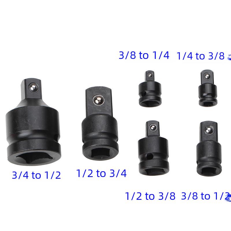 Pneumatic Socket to Square Conversion Joint Set: 1/4", 3/8", 1/2", 3/4", 1" - Black Phosphate Finish.