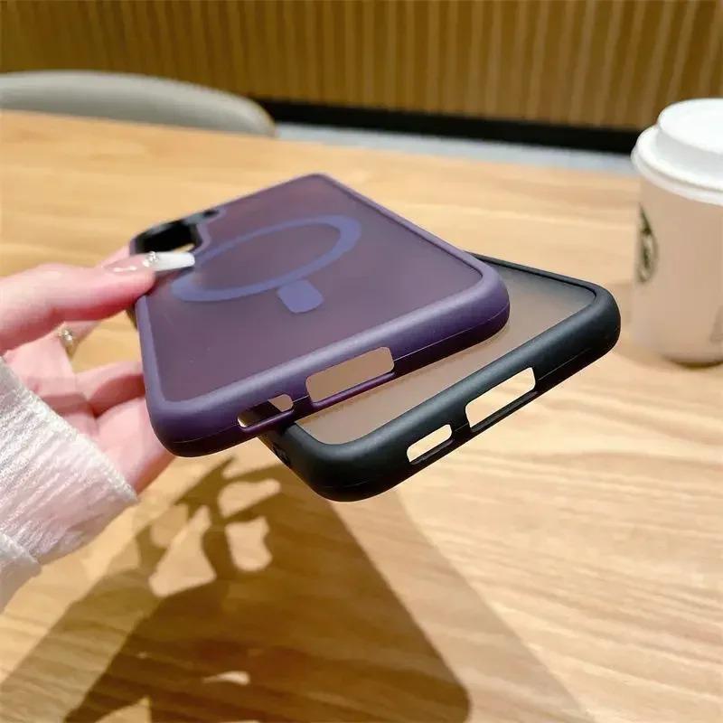Magnetic Wireless Charge Case For Samsung Galaxy S2 S24 S23 Ultra Plus S23 FE Matte Shockproof Translucent Cover