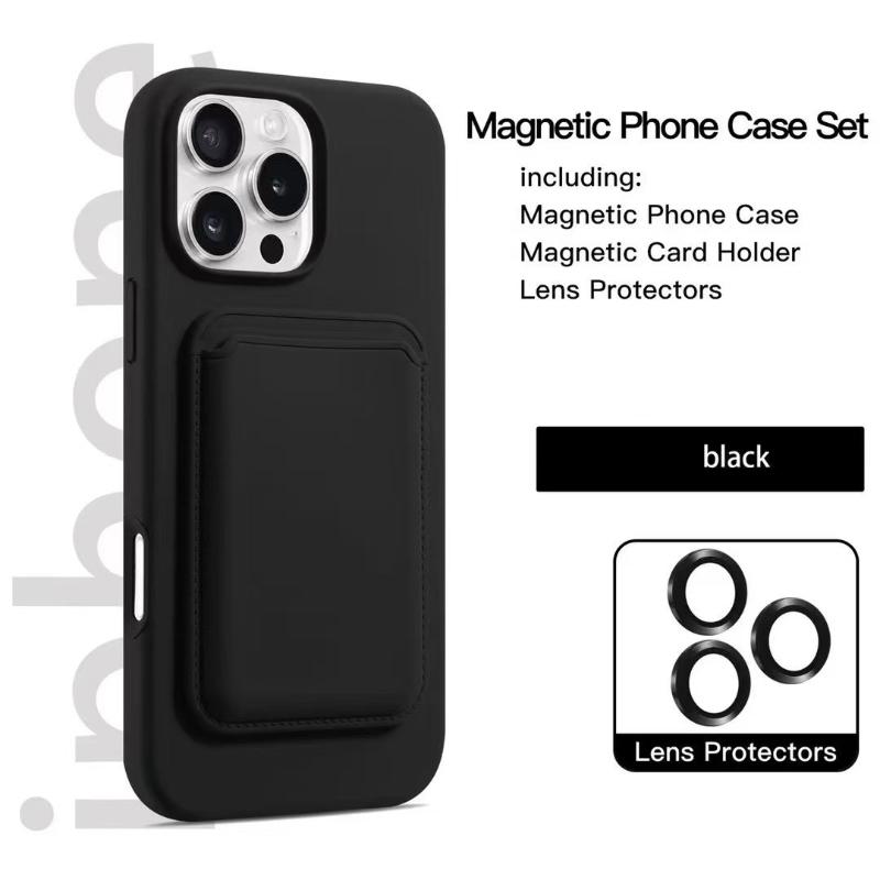For Magsafe Magnetic Wallet Card Slot Luxury Solid Color Soft Silicone Phone Case For iPhone 16 Pro Max E 14 11 12 13 15 Pro Max
