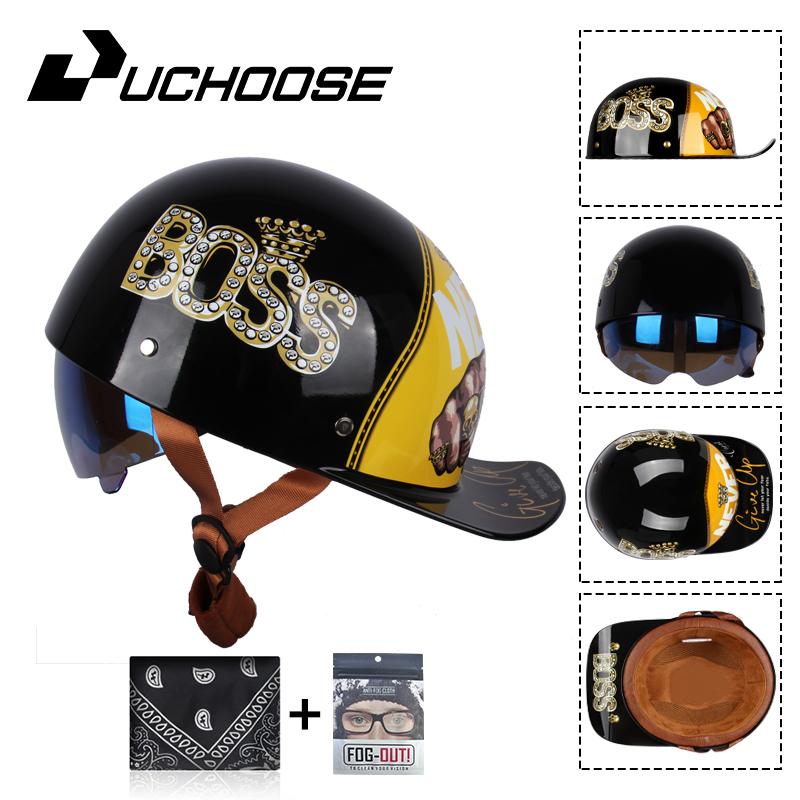 Uchoose Baseballová čepice Helma Motocykl Vintage Retro Helmy Summer Open Face Scooter Cruiser Chopper Gangster DS Muži Ženy Kid