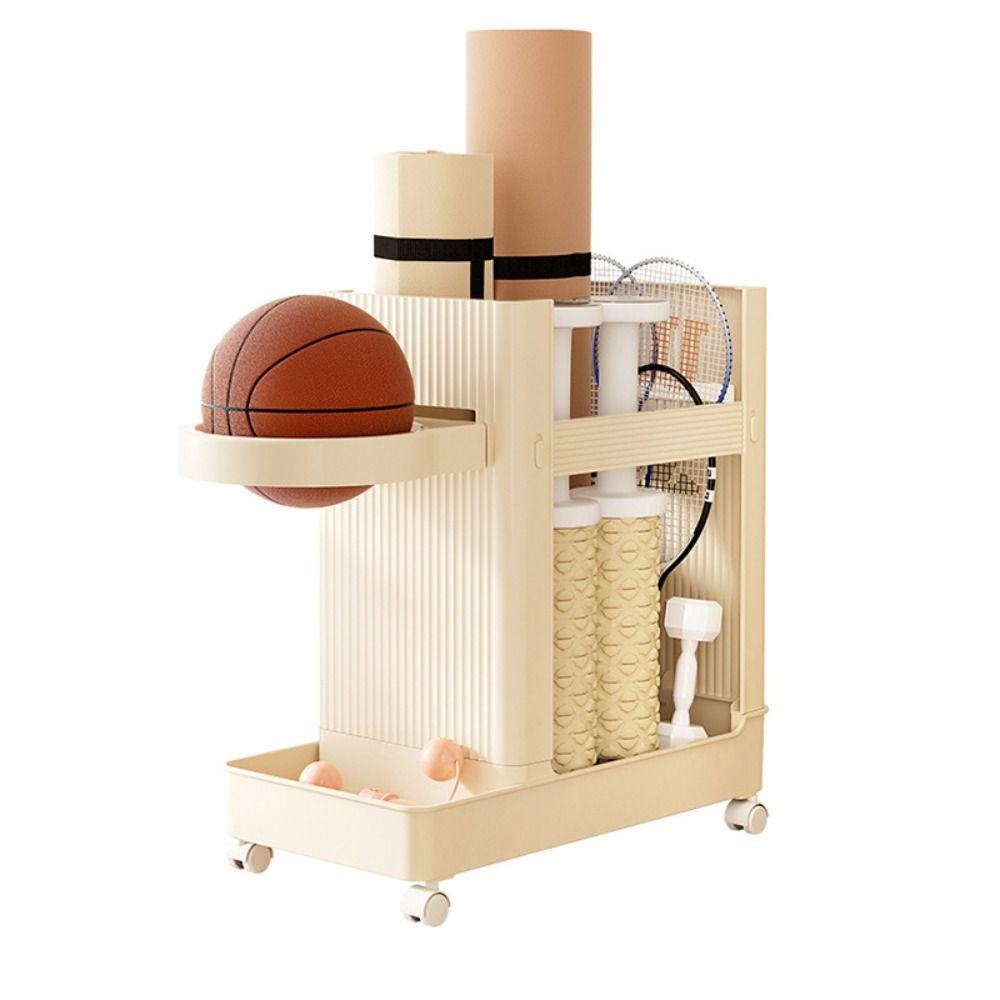 Multifunctional Sports Equipment Storage Rack with Wheels Sports Tools Organizer  Fitness Equipment