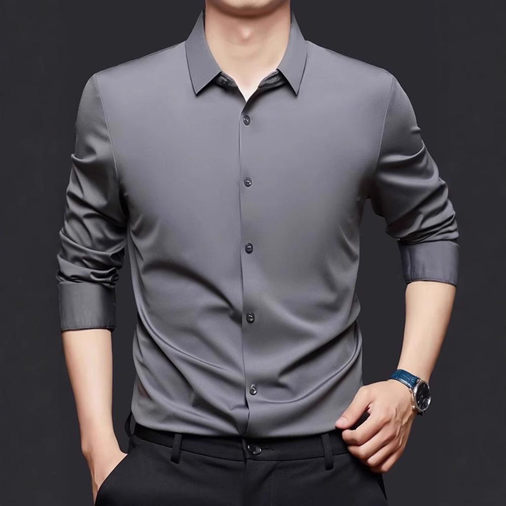 Men's Solid Color Long Sleeve Button Down Shirt Casual Slim Fit Turndown Collar Shirt