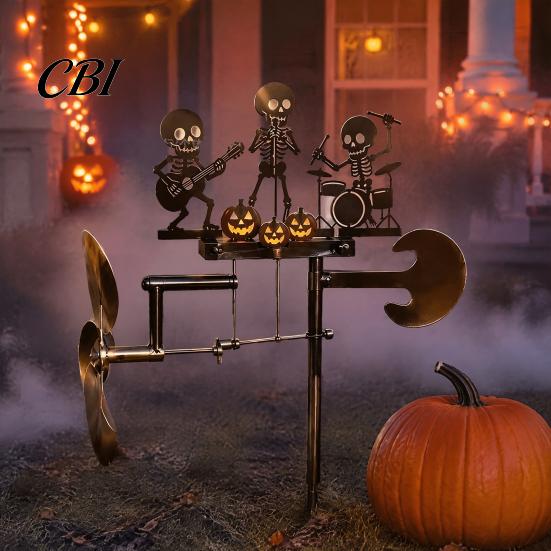 Skeleton Rock Trio Metal Wind Spinner Halloween Spinner, Handmade Kinetic Garden Sculpture Whimsical Outdoor Decor for Yard Lawn Decor, Unique Musical
