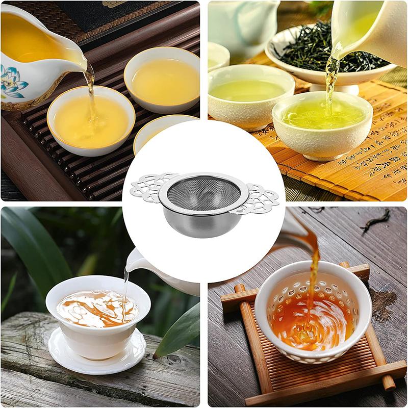 Stainless Steel Tea Infuser Double-layer Fine Mesh Tea Strainer Tea Leaf Strainer with Drip Bowls Tea Leaf Filter Tea Set Tool