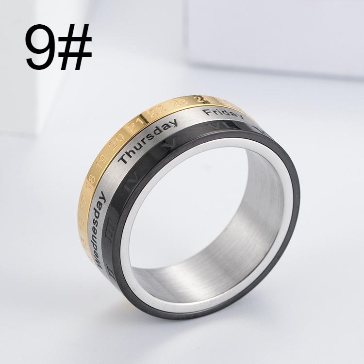 Titanium steel calendar ring, Roman numeral time ring, men's bracelet