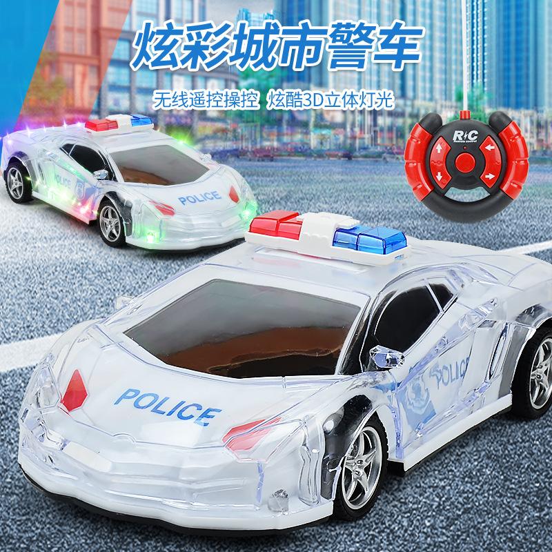 Children'S Electric Wireless Remote Control Police Car, Four-Way Rechargeable 3D Colorful Light Boy Toy Sports Car