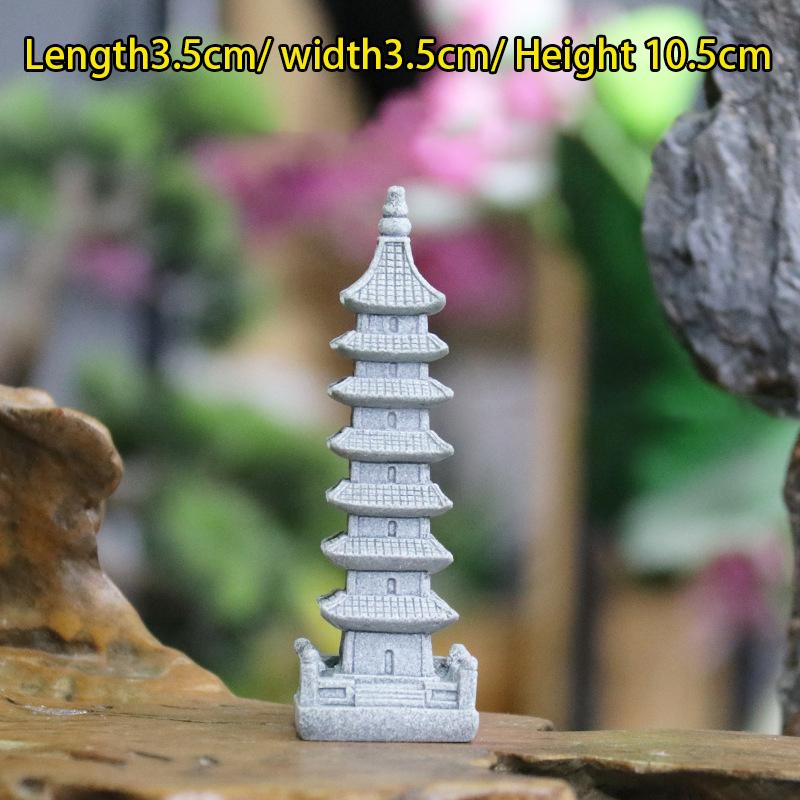 Vintage Zen Miniatyr Sand Stone Tower Pavilion Ornaments Lyktfigurer Japansk hage Bonsai Rockery Lanscaping Home Decor