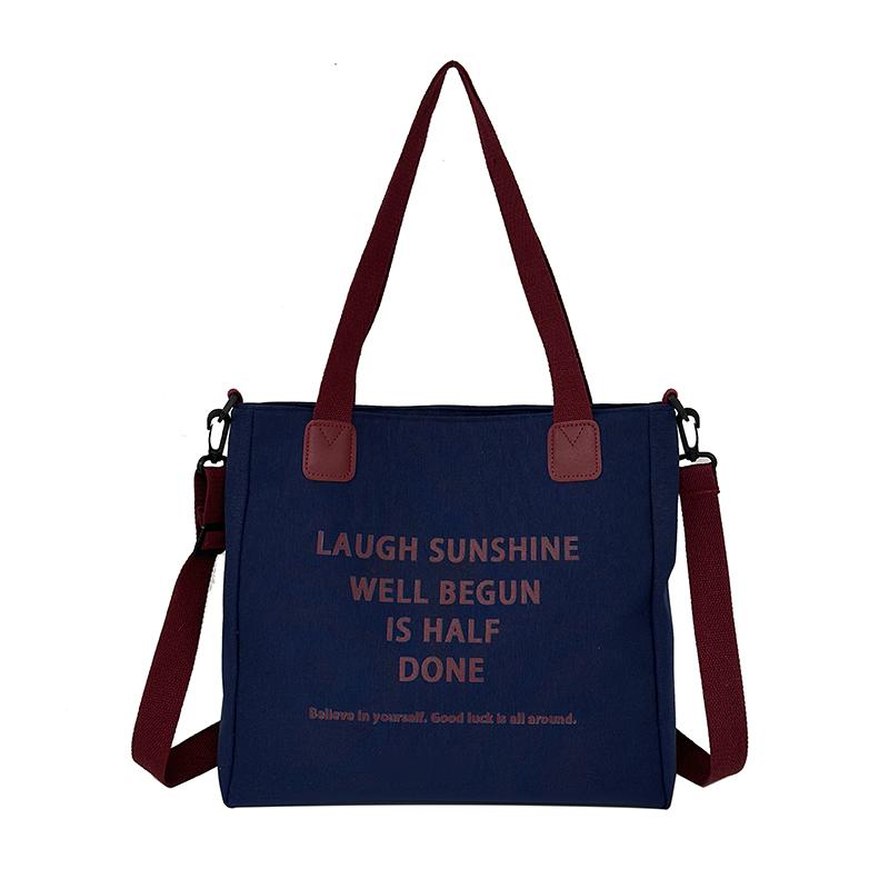 

Женская сумка через плечо с буквенным принтом, студенческая сумка-тоут, большая вместимость синий