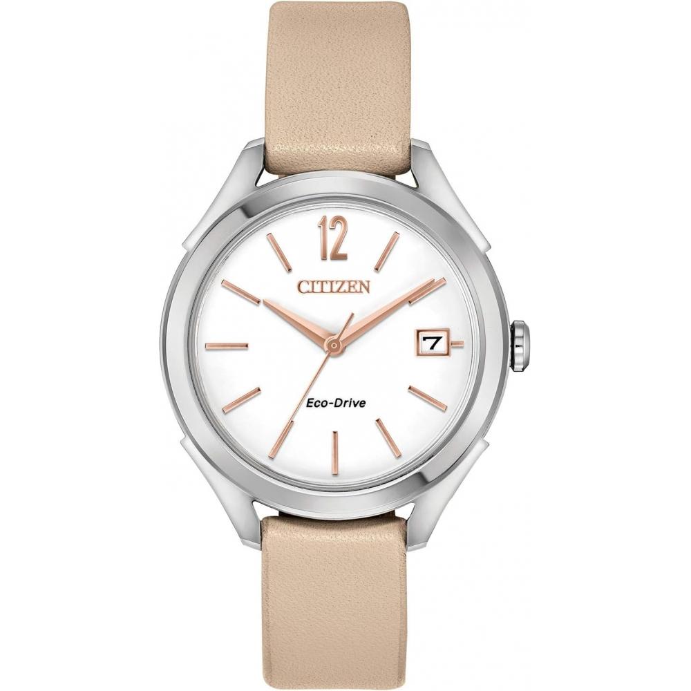 

No Citizen Watch Company Citizen Женские Кварцевые Часы из Нержавеющей Стали Кожаные Повседневные Часы Цвет Бежевый Модель FE6140 03A Румяна Розовый