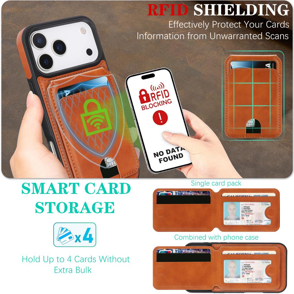 Luxury Business Magnetic Cards Solt Leather Case For iPhone 17 Pro Max 16 Plus 15 14 13 12 kickstand 360 Shockproof RFID Cover