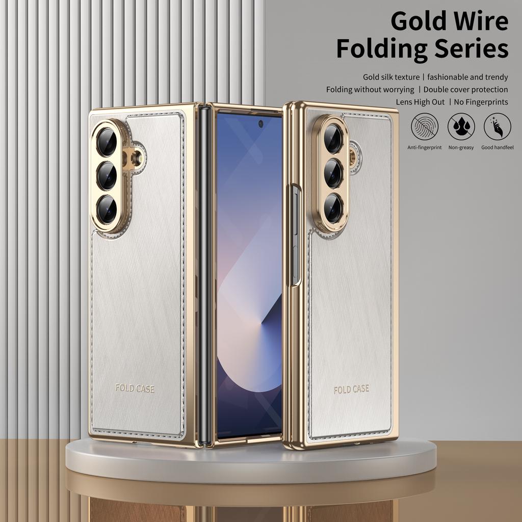 New Design Gold-bordered Folding Protective Case, Anti-drop Phone Cover Built-in Screen Film for Samsung Galaxy Z Fold