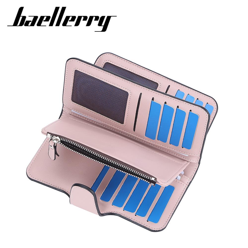 Portofel lung triplu pliabil pentru femei Baellerry - Stil coreean, Sloturi multiple pentru carduri, Fermoar, Clutch cu cataramă la modă