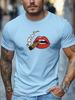 Mens Summer Fun TShirt Red Lips Cigar Print Short Sleeve Round Neck Breathable Soft Oversized Lively Daily Wear