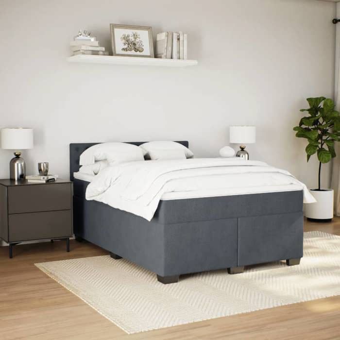 Maison Exclusive - Sommier à lattes de lit et matelas Gris foncé 160x200cm Velours