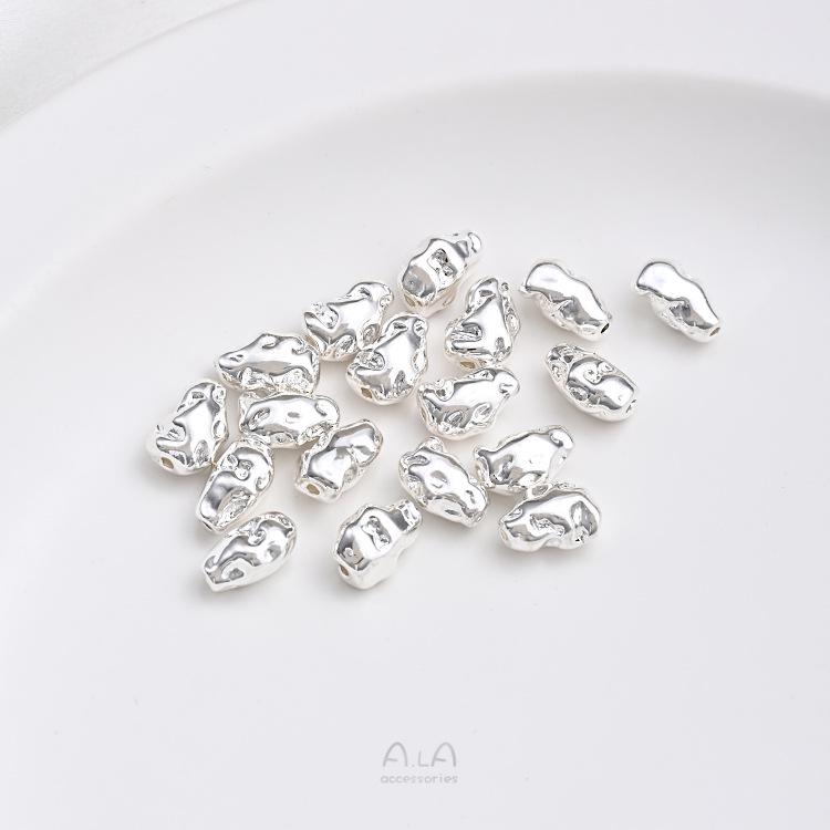 Color-Preserving Copper-Plated 925 Silver Irregular Spacer Beads for Baroque-Style DIY Pearl Jewelry