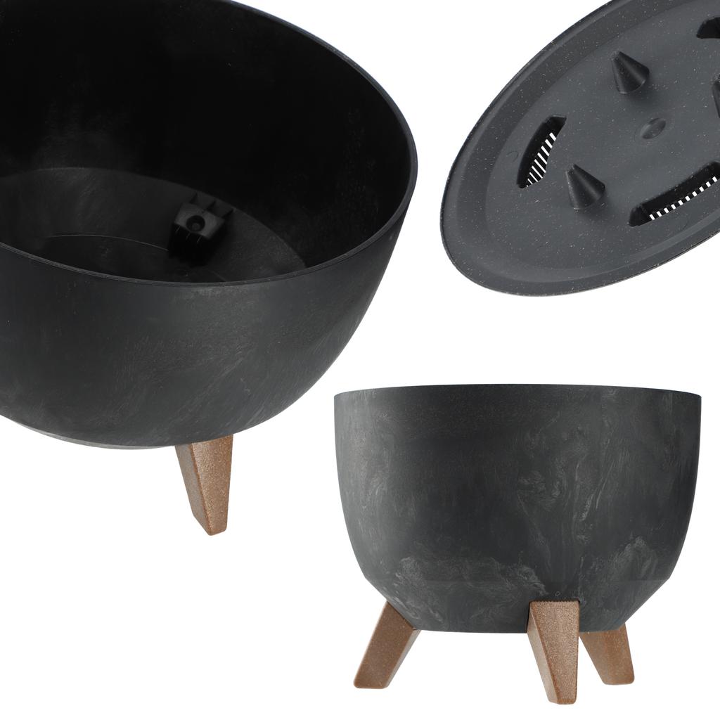 KADAX Flower Pot Planter 29cm Cover + Insert Legs Cork Flower Stand Black