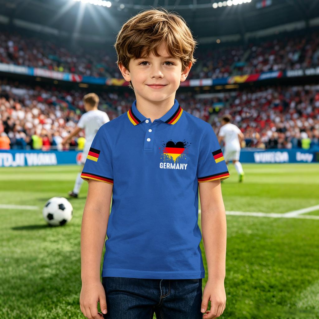 Kids Polo Shirt Short Sleeve Casual Top with National Flag Print for Boys Comfortable Fit Breathable Fabric Suitable for Everyday Wear