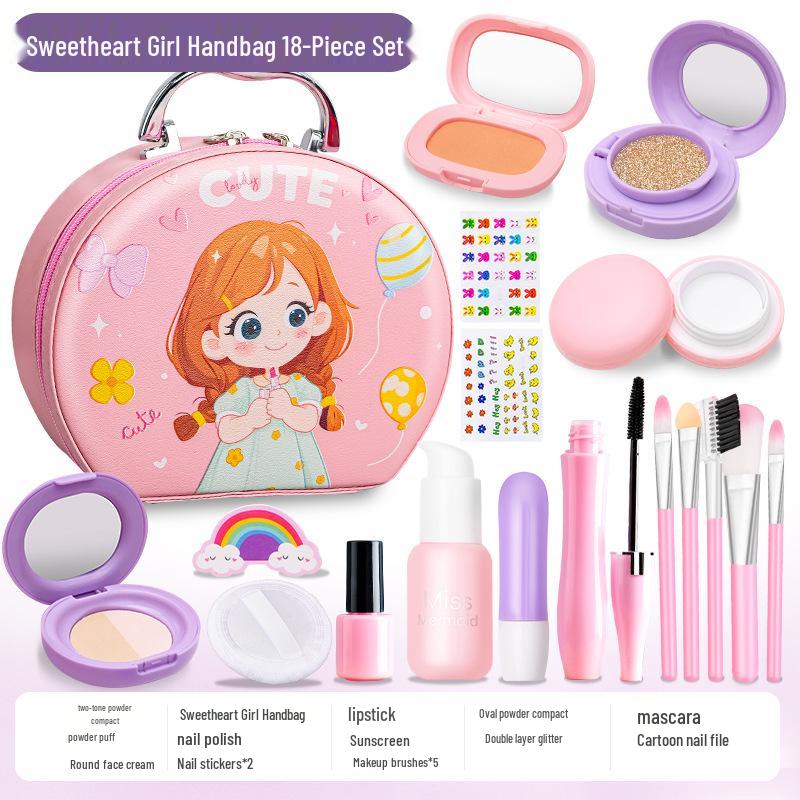 Zestaw do makijażu dla dzieci – Zestaw do odgrywania ról księżniczki – Kolorowe akcesoria kosmetyczne i torebka na toaletkę