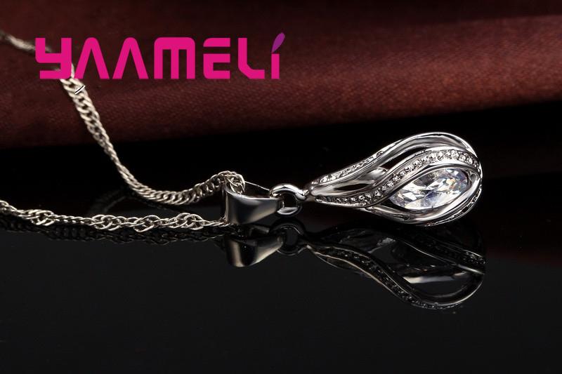 Wassertropfen Zirkonia 925 Silber Plated Schmuckset Für Damen Anhänger Halskette Creolen Hochzeitsparty Zeremonie Ring