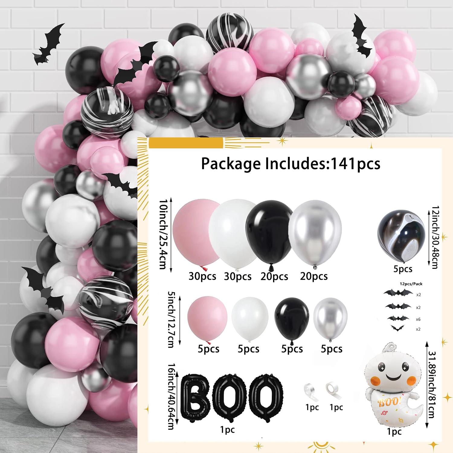 

Halloween Party Theme Balloons Set Pink Black White Latex Balloon Boo Ghost Foil Ballon Chain Garland Bat Arch Kit Party Decor Other