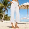 Women Cropped Pants High Waisted Straight Wide Leg Casual Pants with Pockets Loose Fit Vacation Office Trousers