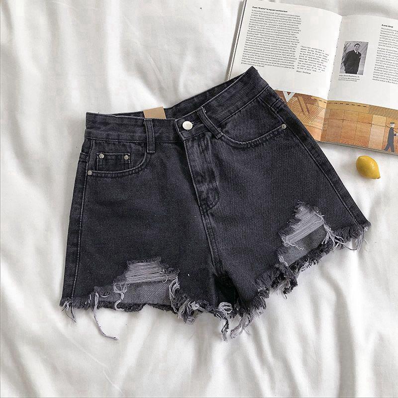 High-Waisted Ripped Denim Shorts for Women - 2025 Summer Korean Style, Wide-Leg, Frayed Hem, Versatile and Trendy