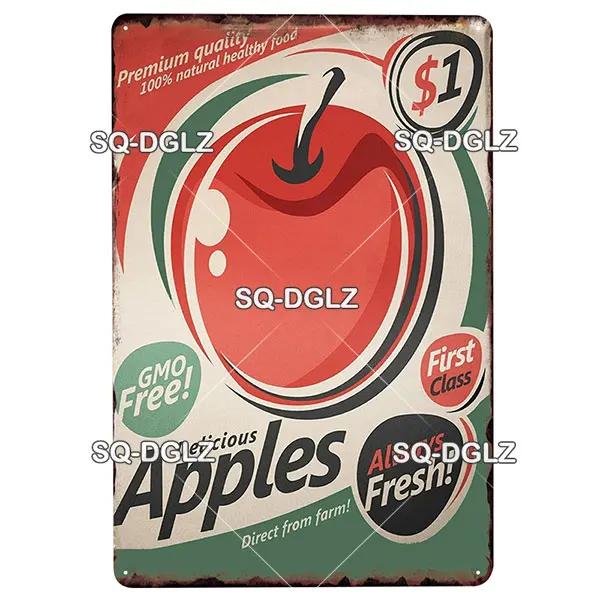 Fruits Metal Sign Bar Wall Decoration Tin Sign Vintage Metal Sign Vegetables Painting Plaques Art Fruit Poster