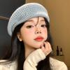Blue Knitted Hollow Beret Women's Korean Edition Versatile Face Show Small Bud Hat Head Circumstance Painter