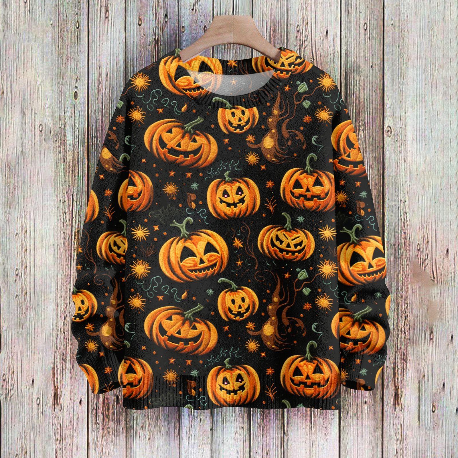 

Свитшоты на Хэллоуин для женщин, вязаный свитер, милая рубашка, осенний свитер с круглым вырезом, топы XL чёрный