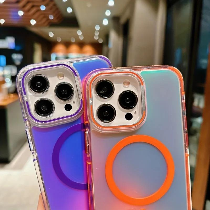 Magsafe Magnetic Lens Protection Stand Phone Case for iPhone 16 15 11 12 13 14 Pro Max Plus Camera Transparent Metal Ring Cover