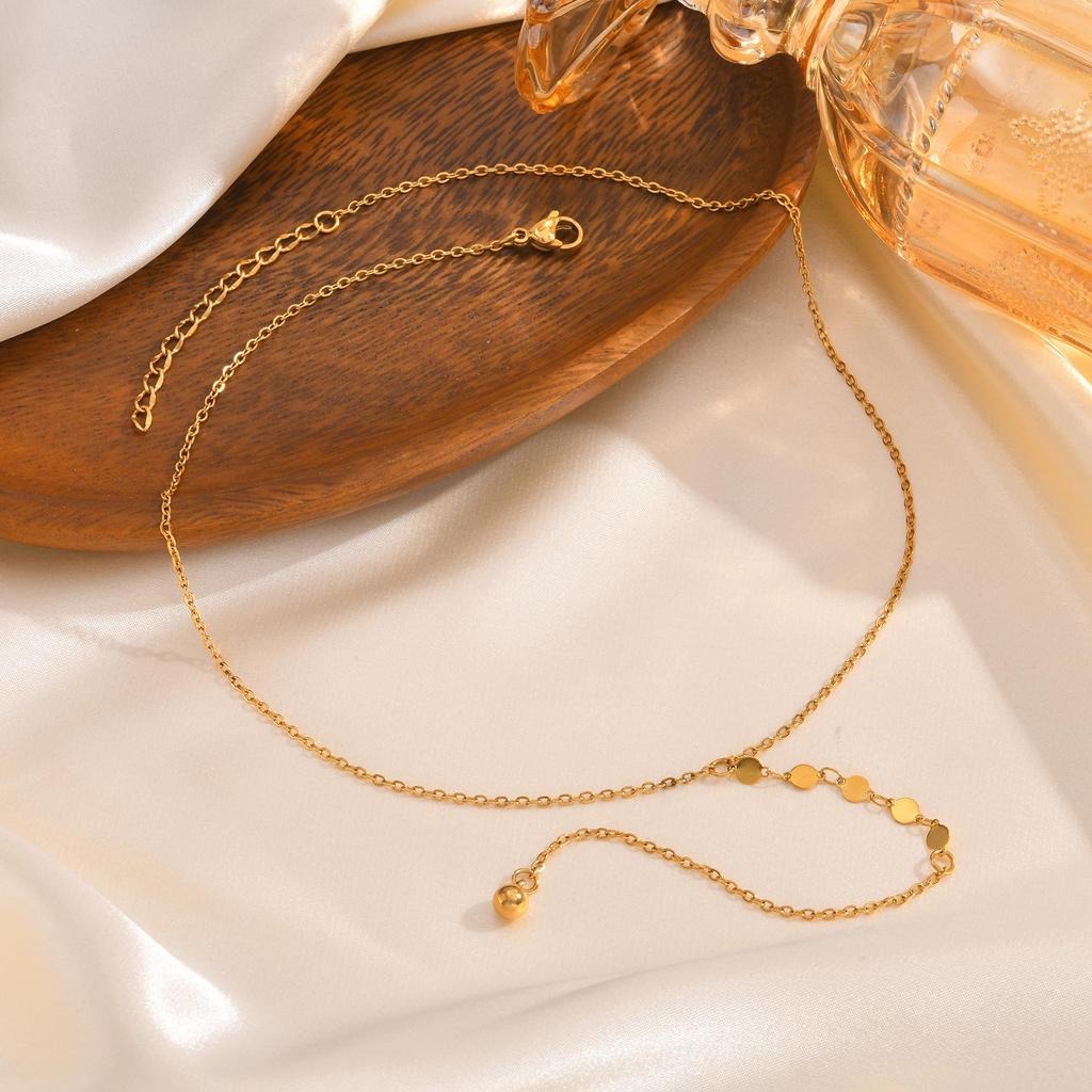 Elegante Scheiben-Y-Form Anhänger Halskette Edelstahl Goldfarbe Flache Rolo-Kette Quasten Halsketten Schmuck Valentinstagsgeschenk