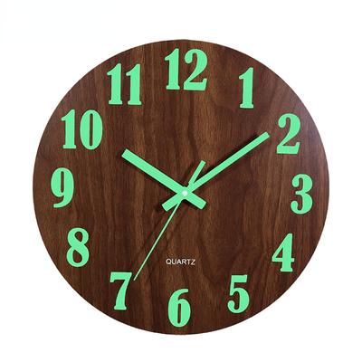 12 Inch Luminous Wall Clock Wood Silent Light In Dark Night Nordic Fashion Wall Clock Non Ticking Clock with Night Light